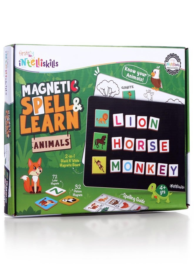 FIRSTCRY INTELLISKILLS لوحة إنتليس سكيلز المغناطيسية المميزة لتعليم تهجئة وتعلم أسماء الحيوانات للأطفال - 72 حرفًا، 32 صورة، ولوحة مغناطيسية واحدة، حروف أبجدية مغناطيسية للأطفال، لعبة تعليمية للأطفال من عمر 3 سنوات فما فوق، لعبة تهجئة للأطفال - Image 2